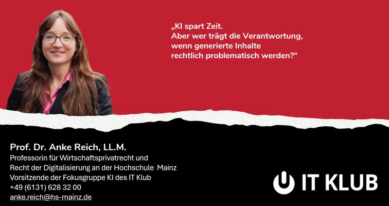 „KI spart Zeit. Aber wer trägt die Verantwortung, wenn generierte Inhalte rechtlich problematisch werden?“