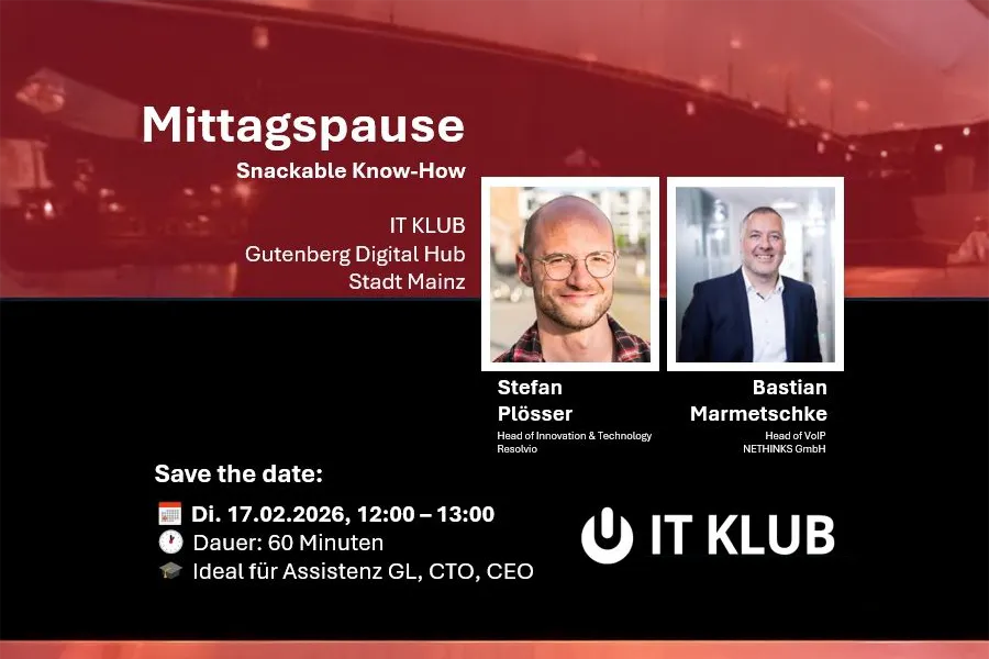 2 starke Themen in der "Mittagspausse", Stefan Plösser von Resolvio, Bastian Marmetschke von NETHINKS GmbH